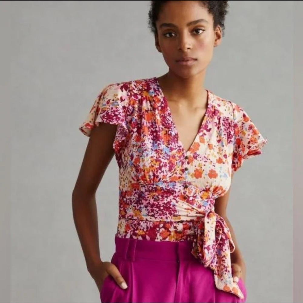 By Anthropologie V-Neck Flutter Hem Top